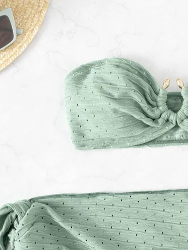 Vista 5 de WDIRARA Traje de baño de 3 piezas con corte bandeau para mujer, falda de playa con lazo lateral