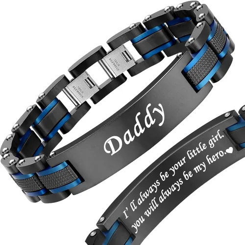 Vista 7 de Holizaly Pulsera curvada para hombre, chapado en iones negro y azul, regalos negros para hombres y mujeres, cumpleaños, día de San Valentín, joyas