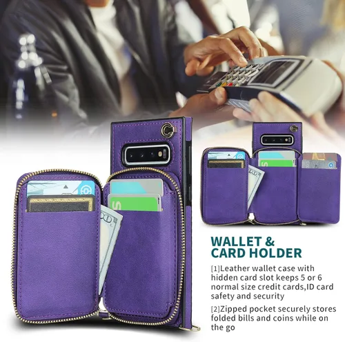 Vista 4 de Asuwish Funda de teléfono para Samsung Galaxy S10 con protector de pantalla de vidrio templado y soporte para tarjetas con cremallera, soporte
