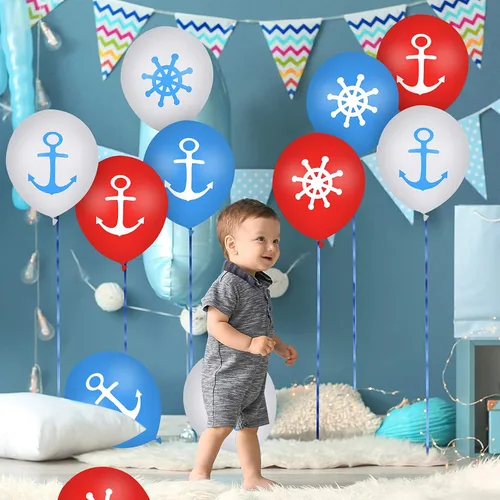 Vista 7 de 30 globos náuticos para decoración de cumpleaños, globos náuticos de 12 pulgadas, anclajes de rueda para decoración de cumpleaños temática