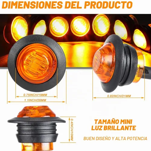 Vista 2 de 100 luces LED redondas de 3/4 pulgadas, 3 luces LED indicadoras laterales delanteras y traseras, luces direccionales IP68 impermeables para camión