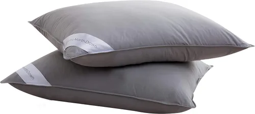 Vista 3 de Juego de 2 almohadas estándar de plumas de ganso para hotel, color gris, 100% algodón suave, almohadas de apoyo