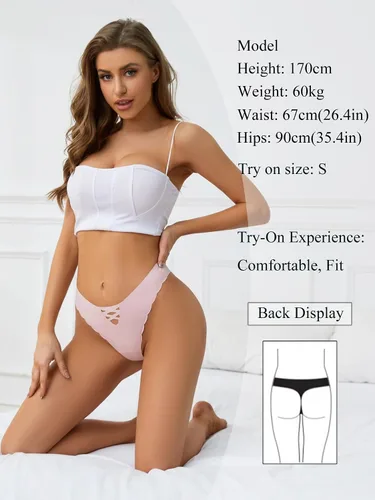 Vista 6 de Tanga G String para mujer, tangas invisibles, con borde ondulado, sin costuras, paquete de 6