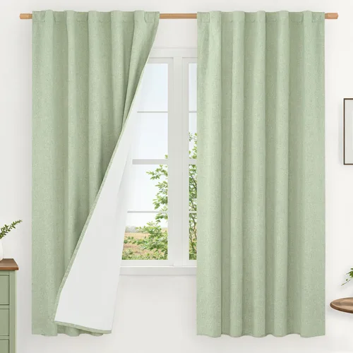 Vista 125 de LAMIT Cortinas opacas cortas de lino de 30 pulgadas para ventanas de cocina sobre el fregadero, cortinas de café texturizadas de lino marfil