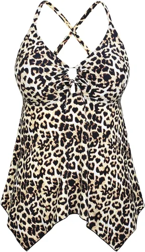 Vista 15 de Firpearl Trajes de baño tankini para mujeres, modestos y fluidos, espalda cruzada, talla plus, top de traje de baño Azul aguamarina