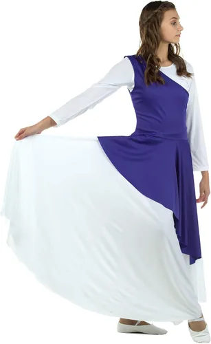 Vista 2 de Danzcue Túnica asimétrica de baile de alabanza para mujer, vestido blanco no incluido