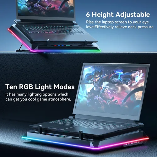 Vista 4 de ICE COOREL Almohadilla de refrigeración para laptop para juegos con potente turbofán, almohadilla de enfriamiento para laptop de 15 a 21 pulgadas