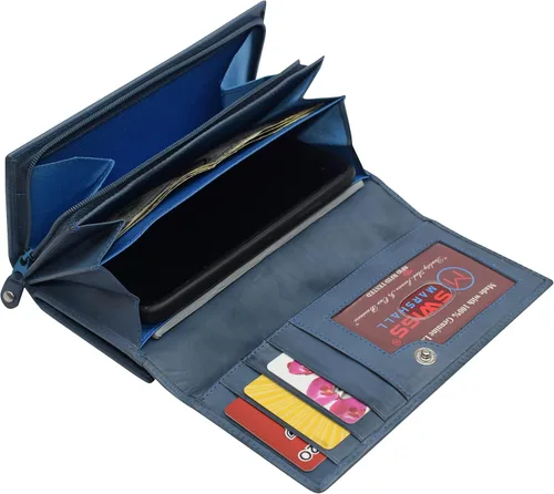 Vista 4 de Swiss Marshall Carteras de cuero para mujer bloqueo RFID gran capacidad tarjetero para teléfono Azul Cartera de mano