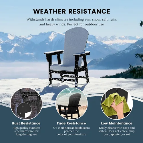 Vista 8 de HDPE Laguna Adirondack - Silla de comedor casual para patio, color negro