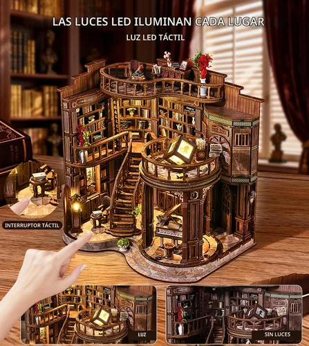 Vista 4 de Roroom Kit de casa en miniatura de bricolaje, kit de rincón de libros