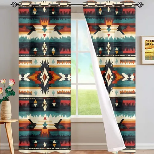 Vista 62 de Dreaweet African Tribal Blackout Curtains 63 Inch Long 2 Panels Set Bohemian Ethnic Geometric Grommet Top Thermal Insulated Curtains for Living Room