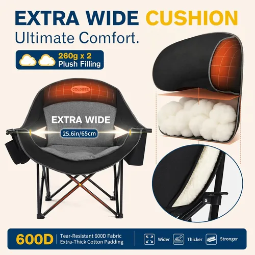 Vista 3 de Silla de campamento de gran tamaño para adultos, silla acolchada para Gris negro