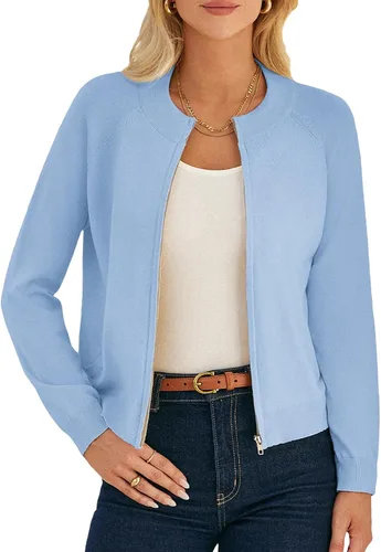Vista 9 de GRACE KARIN Cárdigan de manga larga con cremallera para mujer, suéter ligero, ropa de moda de punto Negro