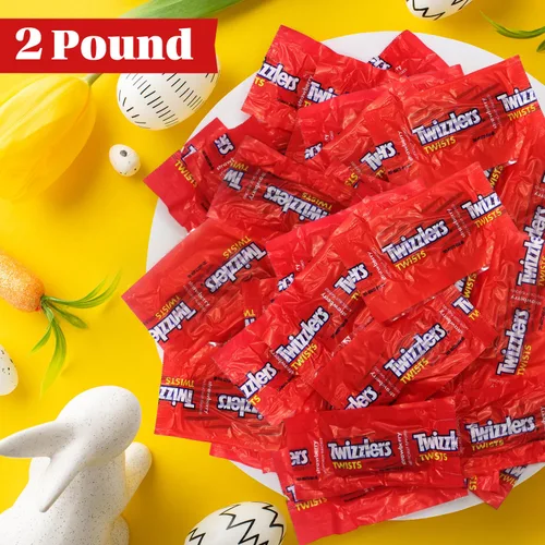 Vista 6 de Paquete a Granel de Dulces de Regaliz Twist con Sabor a Fresa de 2 Libras - Dulces Masticables Envueltos Individualmente para Relleno de Canastas