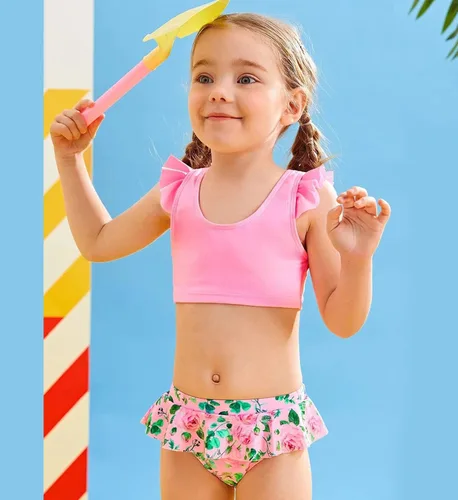 Vista 3 de SYMUCHAT Traje de baño tankini de dos piezas para niña UPF 50+ Rashguard Sets para 2-12 años