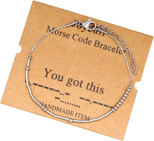 Vista 251 de JoycuFF Pulseras inspiradoras de código morse para mujeres, cuentas de plata, joyería con mantra de motivación, regalos para ella
