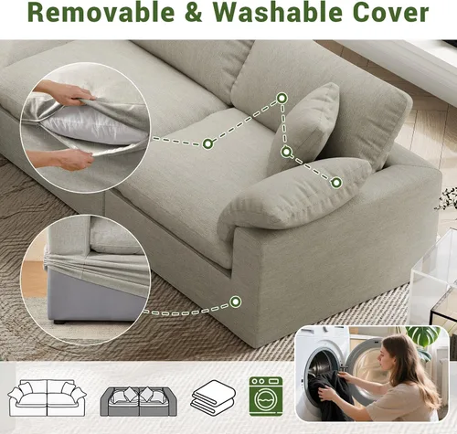 Vista 6 de Cloud Sofá Seccional Modular, Sofá de 2 Asientos con Relleno de Plumón 78.6" Sofá Minimalista, Funda Lavable y Reemplazable Sofás para Sala