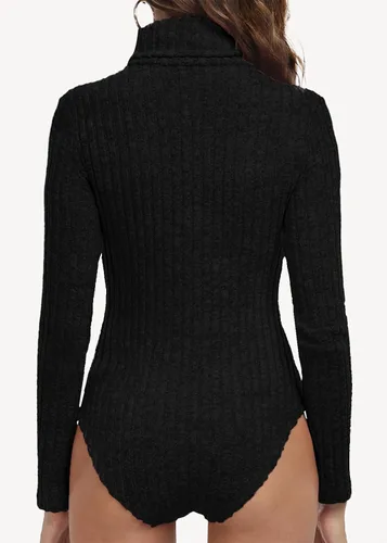 Vista 3 de LAOLASI Body de manga larga para mujer, de punto acanalado, ajustado, casual, básico, elástico, para uso diario