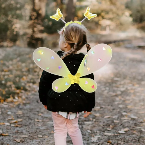 Vista 6 de 4Pcs Girls Fairy Halloween Costume, Light Up Layered Tulle Tutu Skirt + Fairy Wings & Hair Hoop + Wands