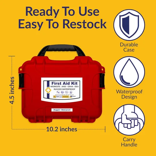 Vista 3 de Worksite OSHA 2021Class A Kit de primeros auxilios – Funda resistente e impermeable ANSI Tipo II y IV – Negocios, Oficina, Trabajo, Construcción
