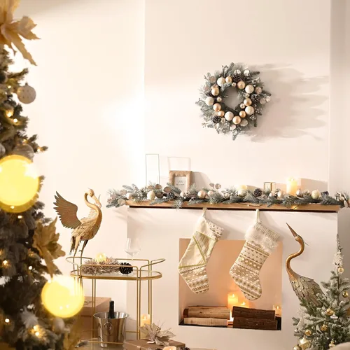 Vista 2 de Valery Madelyn 6 Ft Christmas Garland with Lights for Mantle White Gold Guirnalda de Navidad iluminada al aire libre con bolas de pino Norfolk