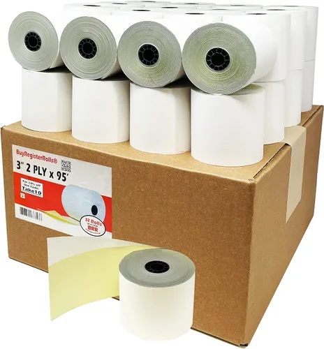 Vista 3 de (4 rollos) Rollos autocopiativos de 2 capas de 3 pulgadas x 95 pies, papel de recibo blanco/amarillo, POS, caja registradora, dos capas