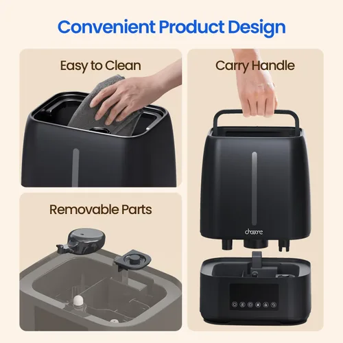 Vista 8 de Humidificador ultrasónico de 6L con llenado superior - Niebla fría y cálida para dormitorio, bebé, habitaciones grandes y plantas, control
