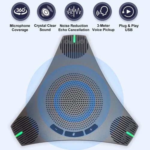 Vista 2 de Altavoz y micrófono de conferencia, micrófono de altavoz USB omnidireccional de 360° con concentrador USB, reducción de ruido/cancelación de eco