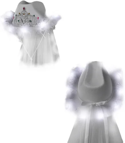 Vista 5 de blinkee Sombrero de vaquera de novia con velo para despedida de soltera y despedida de soltera
