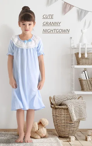 Vista 4 de BANGSAUR Vestido de algodón para niñas, vestido de encaje, vestido de dormir para niña de 3 a 15 años