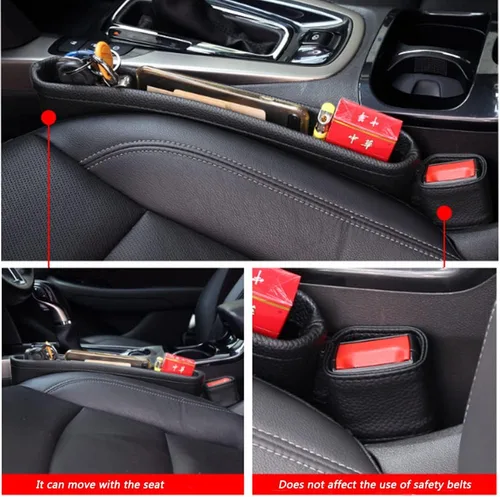 Vista 3 de Relleno universal para asiento de automóvil, organizador de asiento de automóvil de piel sintética, para asientos delanteros, consola lateral, caja