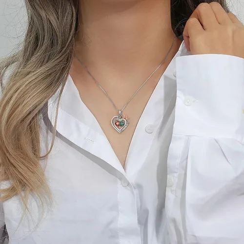 Vista 5 de Iefil Regalos para el día de San Valentín Collar de plata de ley con piedra natal de corazón rosa, regalo de aniversario de cumpleaños