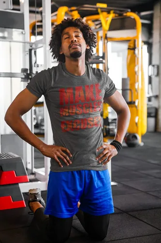 Vista 6 de Make Muscles Not Excuses Fitness for Men - Camiseta de gimnasio novedosa de material suave - Gráfico de gimnasio de entrenamiento - Amantes