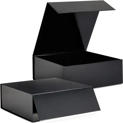 Vista 6 de Stockroom Plus Cajas de regalo con tapas, 9.5 x 9.5 x 3.5 pulgadas, paquete de 6 unidades, color negro brillante, cierre magnético y fundas
