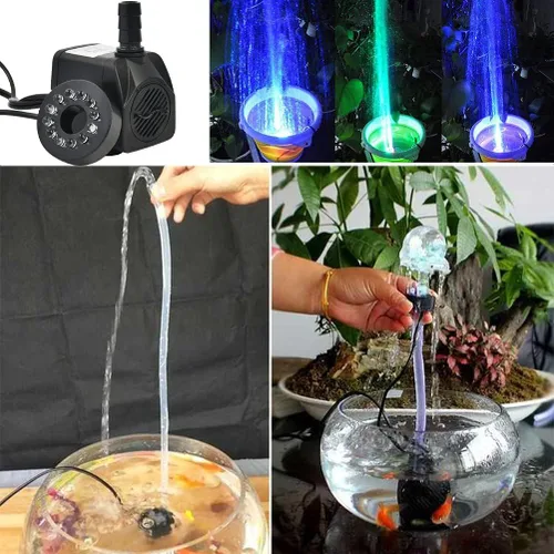 Vista 5 de BUYGOO Bomba sumergible de fuente de 10 W, 160 GPH con luz LED, ultra silenciosa, pequeña fuente de agua para exteriores, para estanque al aire