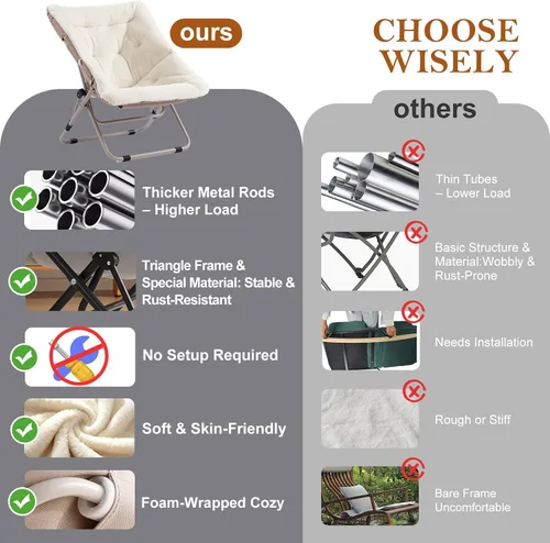 Vista 4 de Furlide Silla platillo, cómodas sillas de dormitorio, silla plegable de piel sintética de gran tamaño, silla plegable con marco de metal para sala