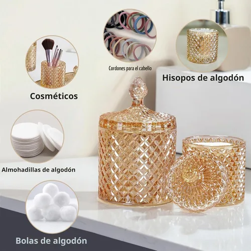 Vista 7 de Paquete de 2 soportes de vidrio para quips, tarros de boticario con tapas Ámbar