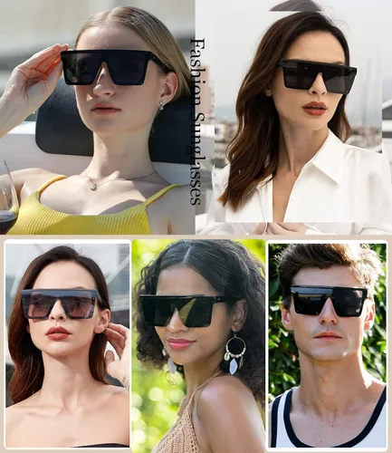 Vista 2 de Dollger - Lentes de sol cuadrados extragrandes para mujer y hombre, de moda, armazón negro con parte superior plana
