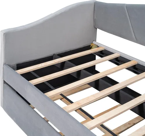 Vista 8 de Sofá cama nido con cama nido, tamaño individual, tapizada, de tela, marco de tablillas, soporte para dormitorio, sala de estar, no necesita caja