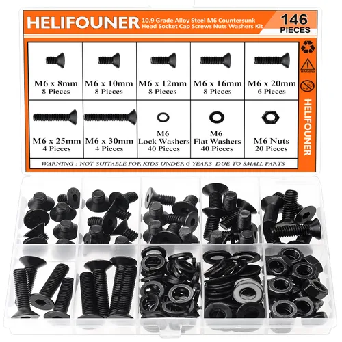 Vista 23 de HELIFOUNER 560 Piezas M2 x 4 mm / 6 mm / 8 mm / 10 mm / 12 mm / 16 mm / 20 mm, Kit de Tornillos de Cabeza de Botón con Arandelas y Tuercas, Acero
