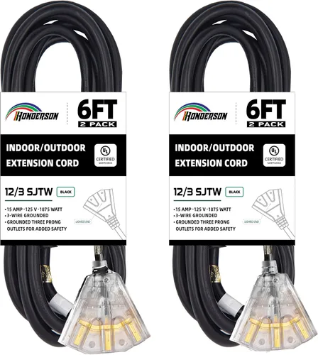 Vista 37 de Cable de extensión GFCI iluminado de 3 pies con 3 tomas de corriente, cable de extensión negro resistente SJTW 12/3 con enchufe a tierra de 3