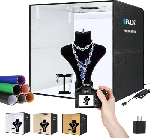 Vista 15 de PULUZ - Caja de estudio fotográfico, mini caja de luz plegable, anillo de luz LED, portátil, estudio fotográfico, fotografía, tienda de campaña, kit