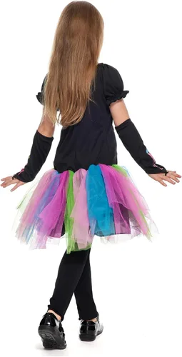 Vista 6 de EraSpooky Disfraz de esqueleto de Halloween para niña, falda tutú, cosplay aterrador