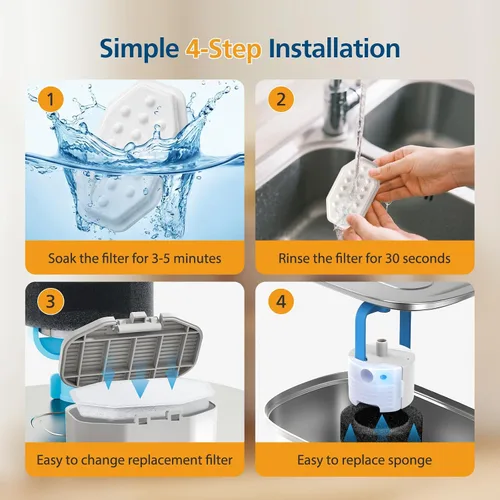 Vista 7 de Paquete de 20 filtros de repuesto para fuente de agua para gatos Rellaty & Neareal de acero inoxidable de 108 onzas / 3.2 L de flujo de agua