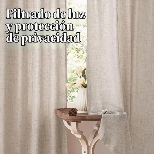 Vista 4 de MIULEE - Cortinas de lino sintético de 96 pulgadas de largo, 2 paneles, cortina semitransparente natural con pestaña trasera, bolsillo para barra