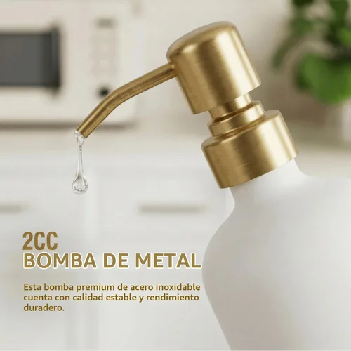 Vista 4 de MOMEEMO Set dispensador de champú y acondicionador con bandeja, dorado Oro blanco