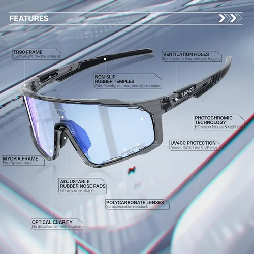 Vista 4 de KAPVOE Gafas de ciclismo fotocromáticas para hombres y mujeres, gafas de sol deportivas, marco de decoloración HD, gafas de bicicleta K76