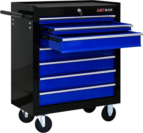 Vista 7 de Caja de herramientas rodante WTRAVEL con 7 cajones, caja de herramientas con ruedas, carro de herramientas multifuncional, gabinete