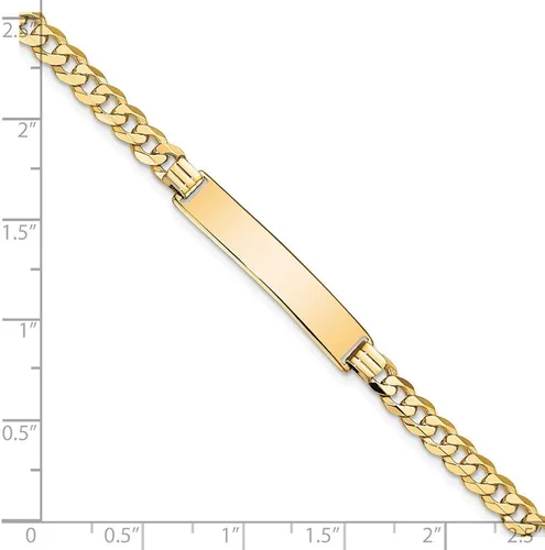 Vista 3 de Engravable Personalized Custom 14K Yellow Gold Flat Curb Link ID Bracelet For Men or Women Length 7 inches Width 6.5 mm With Lobster Claw Clasp