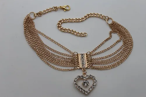 Vista 7 de TFJ - Pulsera de moda occidental para mujer, cadena de metal dorado, dije de corazón plateado, Metal